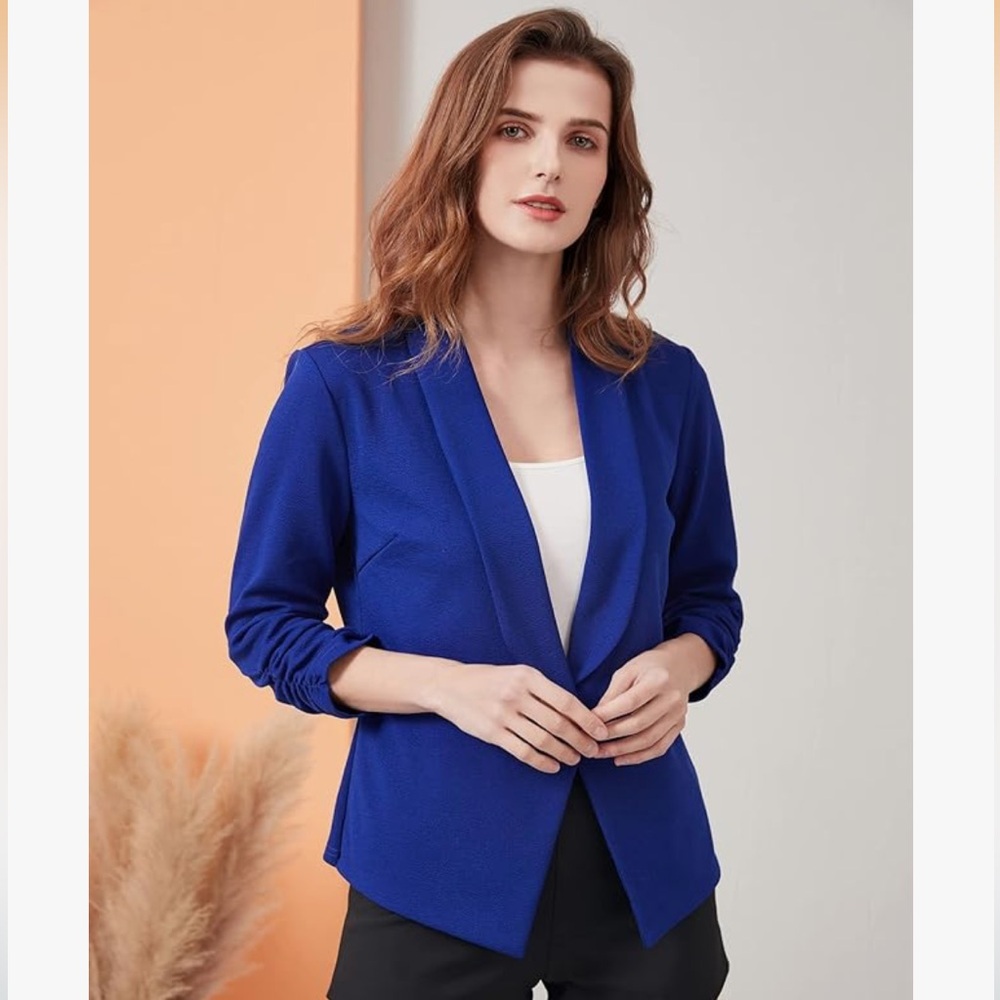 Sunfaynis blue one button ruched sleeve blazer NWT